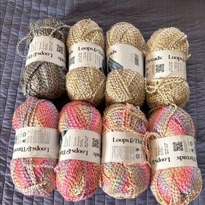 Loops & Threads Multicolor Pink and Natural Knit Yarn - Pack of 8 Skeins